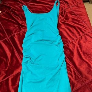 Blue dress scrunched sides